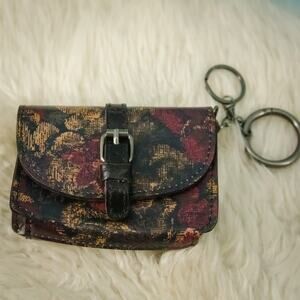 Patricia Nash Cassano Dark Floral Leather Coin Change Card Purse Pouch Key Chain